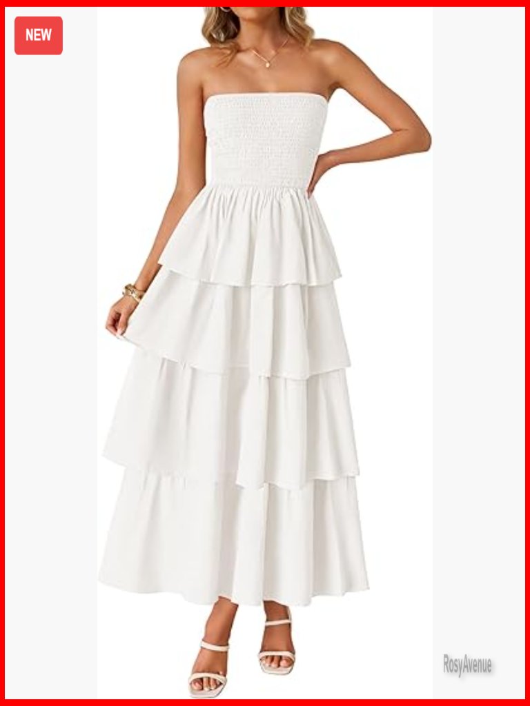 Strapless Maxi Dress Smocked Tiered Sleeveless Off Shoulder Beach Sundress